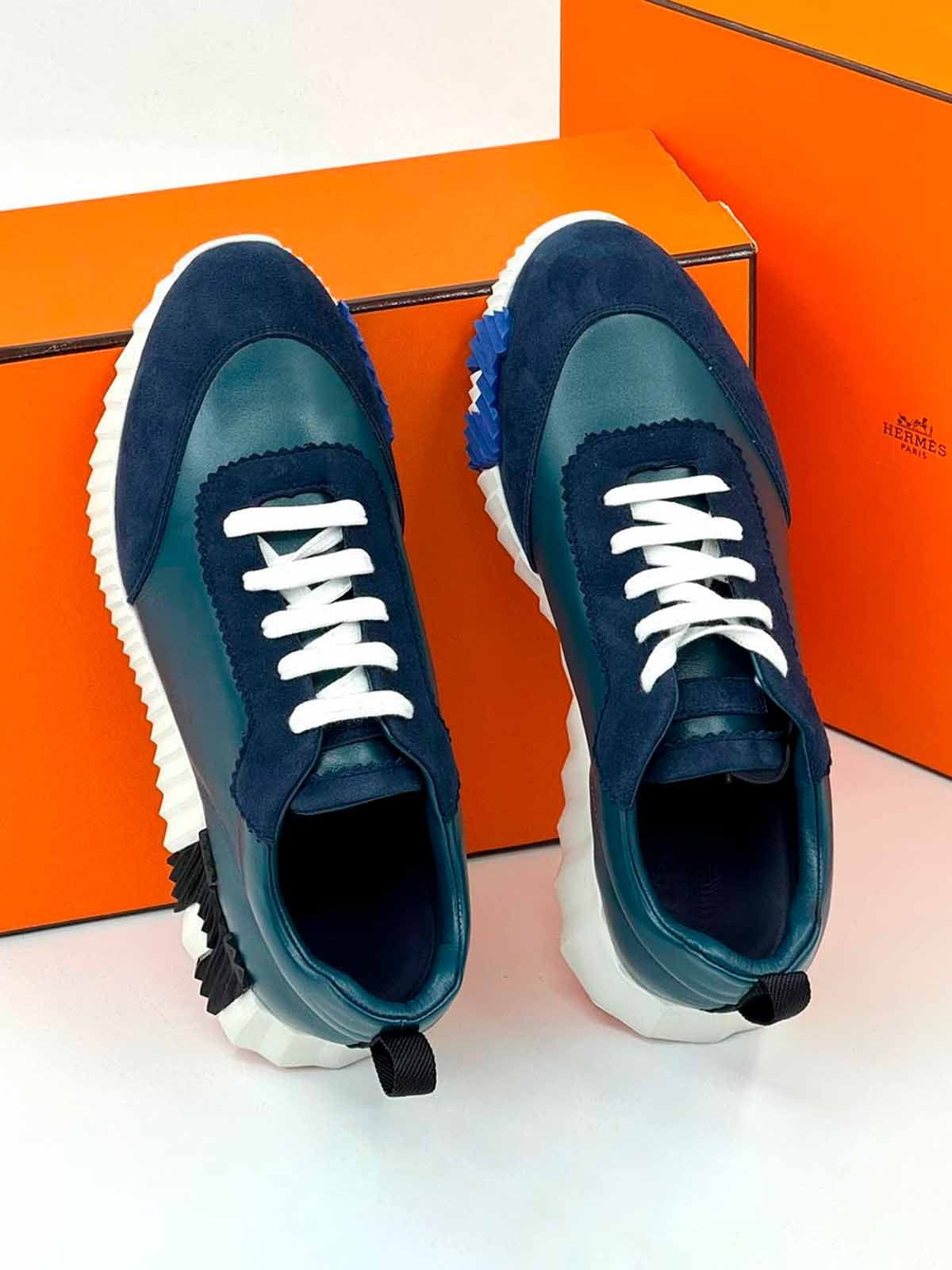 Hermes Кроссовки из кожи и замши Зеленый