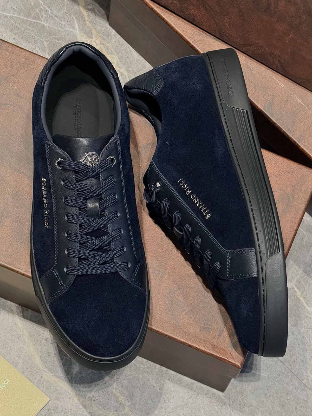 Stefano Ricci Кеды из кожи и замши Темно-синий