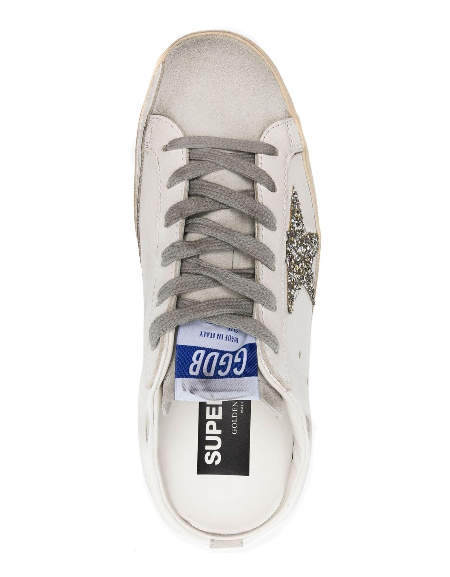 Golden Goose Superstar Sabot with Platinum Glitter Star and Suede Tongue