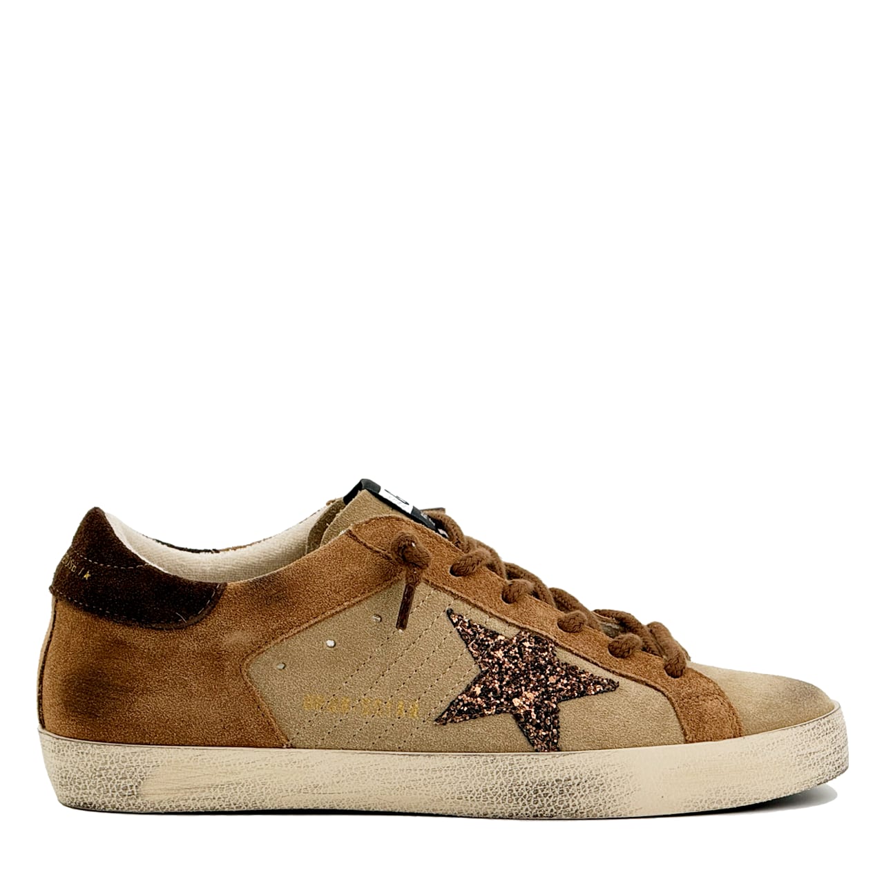Super-Star in Beige and Brown Suede Wth Brown Glitter Star