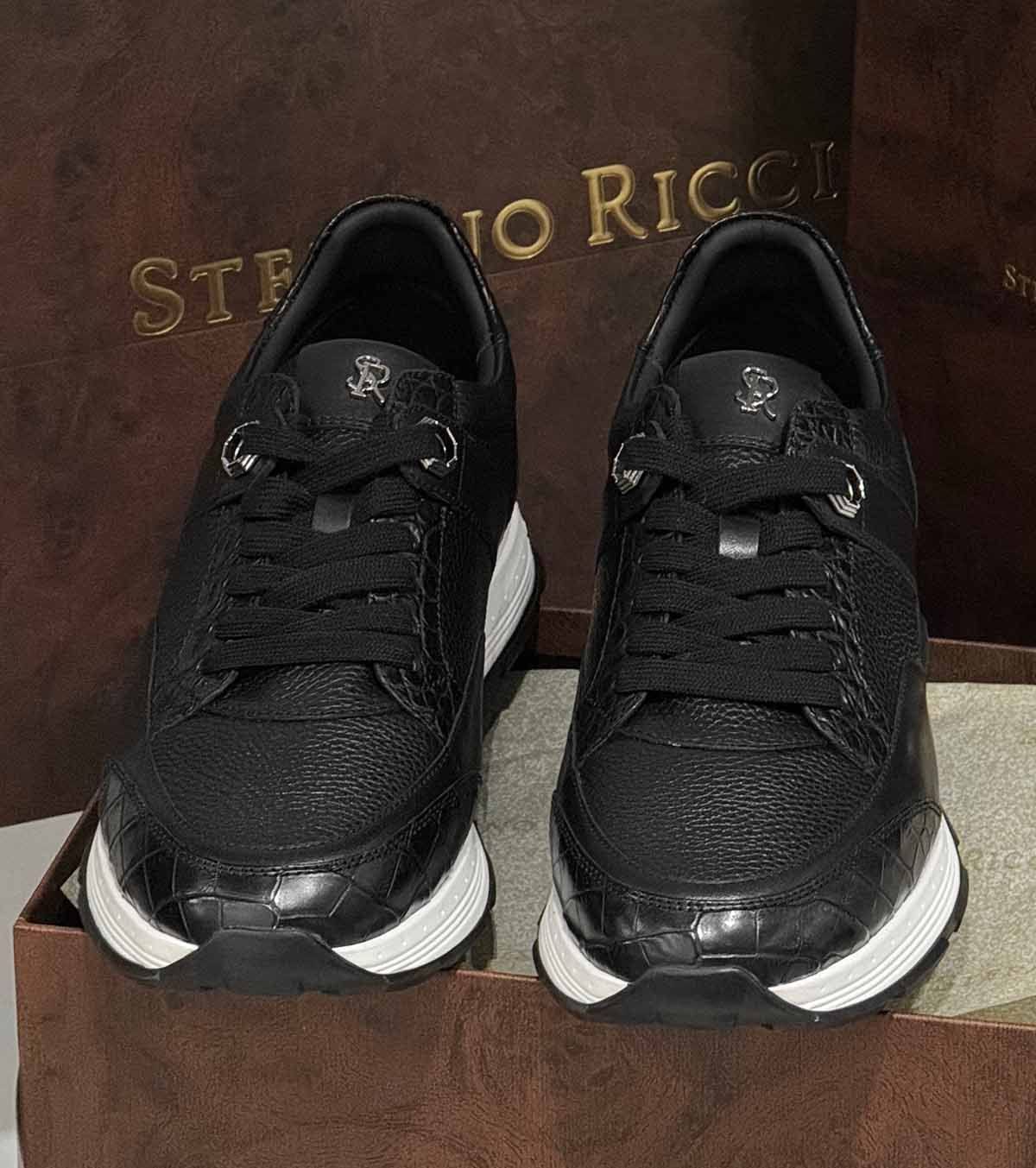 Stefano Ricci Кроссовки из кожи крокодила Черный