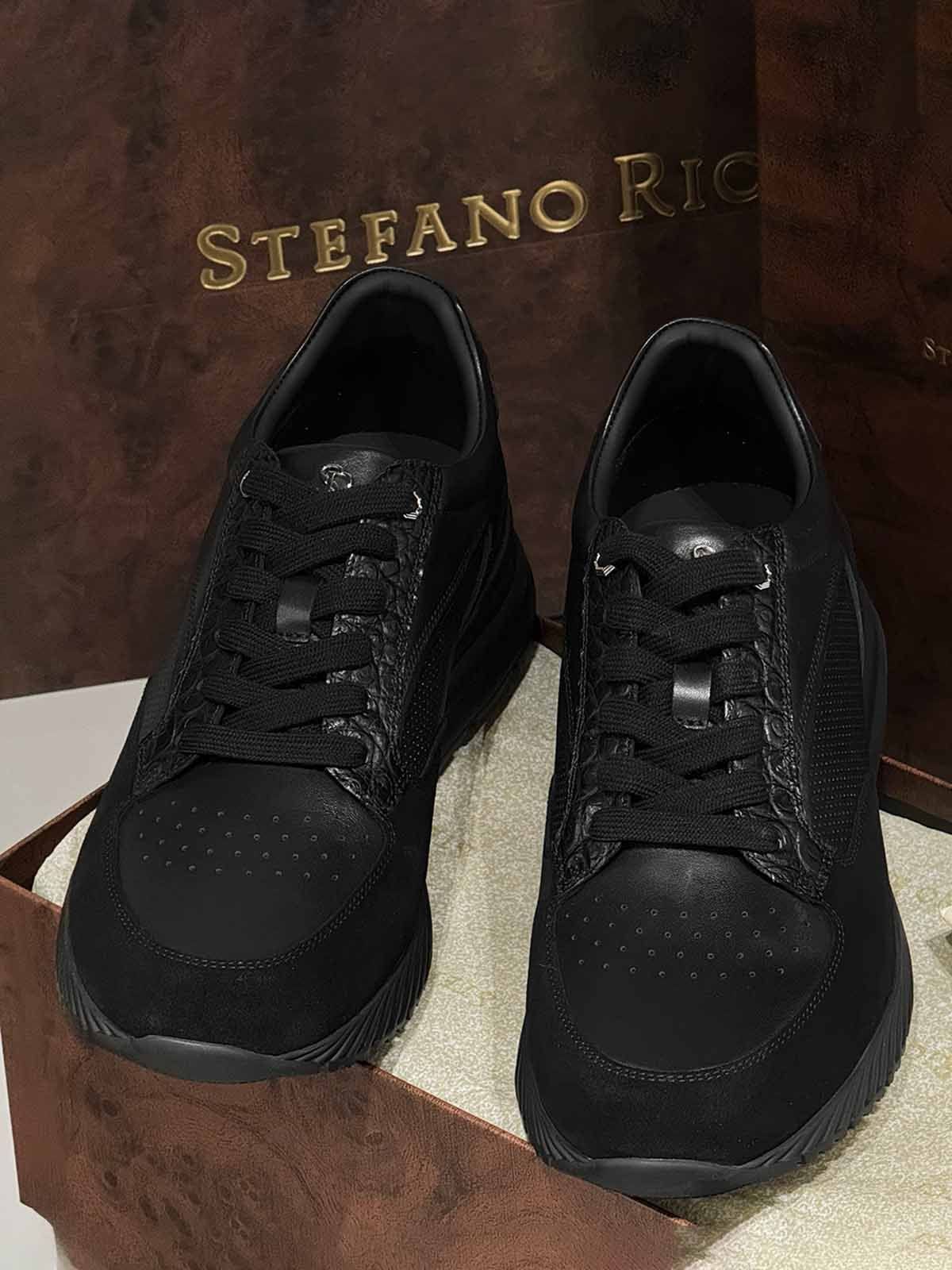 Stefano Ricci Кроссовки из кожи крокодила и замши Черный